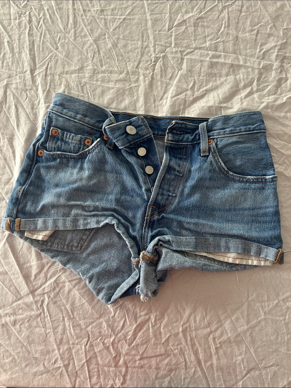 Levi's Medium Blue High-Rise Button-Fly Denim Cutoff Shorts